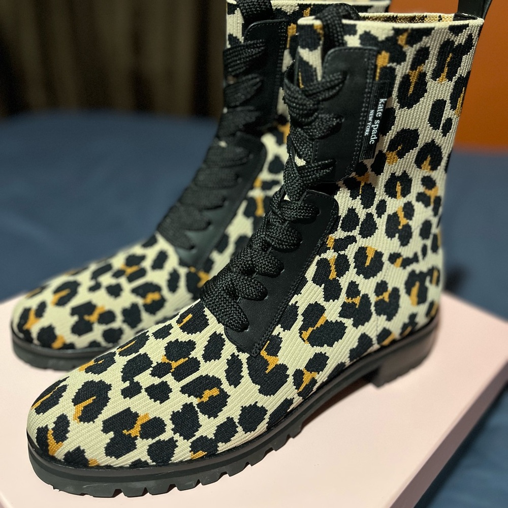 Brand New! Kate Spade Merigue Leopard Print Lace-Up Ankle Boots, size 10